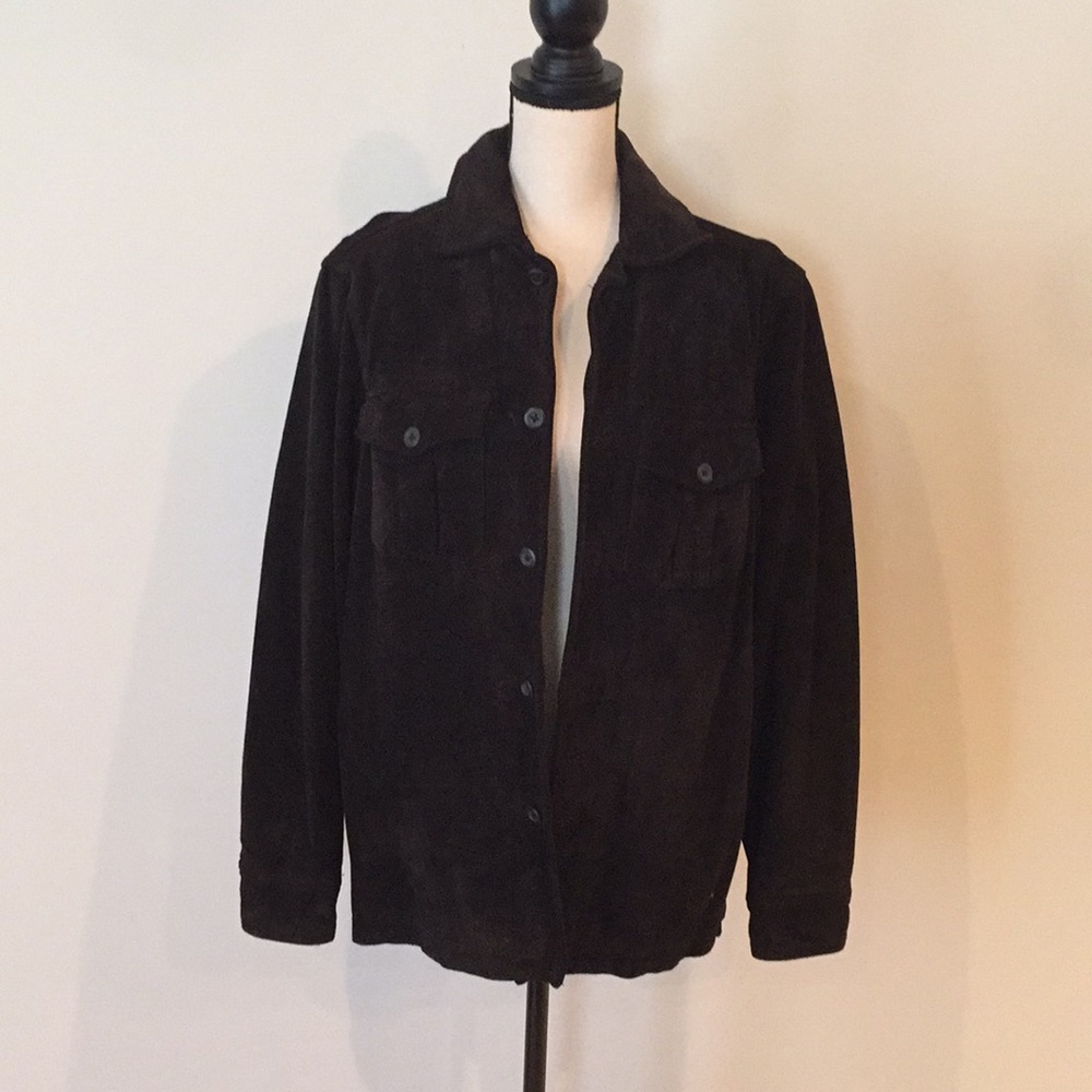 Dark Brown Leather Button Front Jacket - image 1